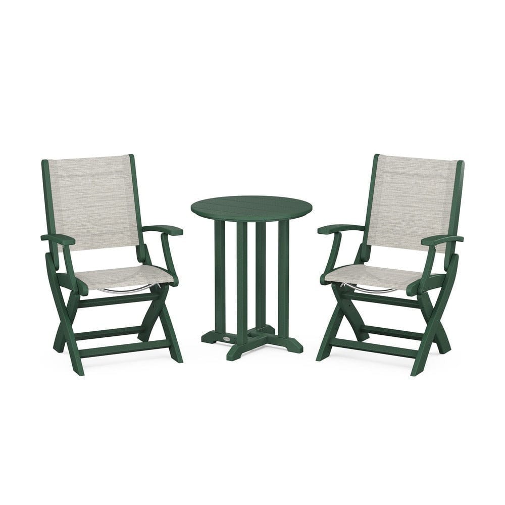 POLYWOOD® - Coastal Folding 3-Piece Round Bistro Dining Set - PWS1295