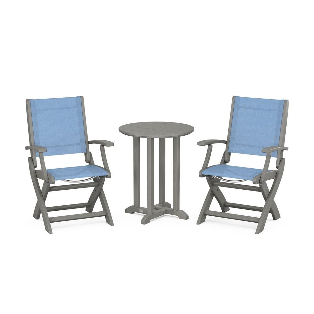 POLYWOOD® - Coastal Folding 3-Piece Round Bistro Dining Set - PWS1295