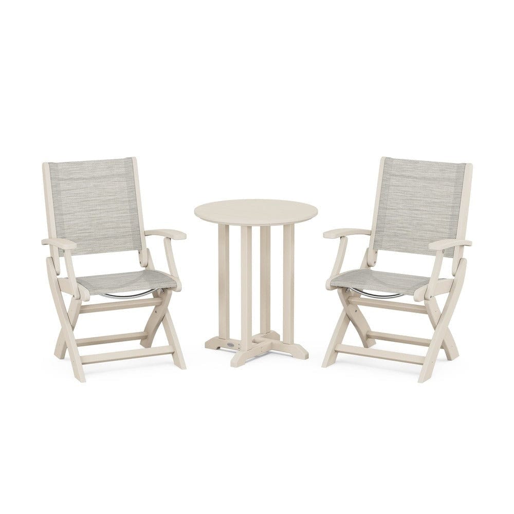 POLYWOOD® - Coastal Folding 3-Piece Round Bistro Dining Set - PWS1295