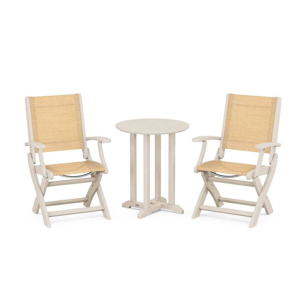 POLYWOOD® - Coastal Folding 3-Piece Round Bistro Dining Set - PWS1295