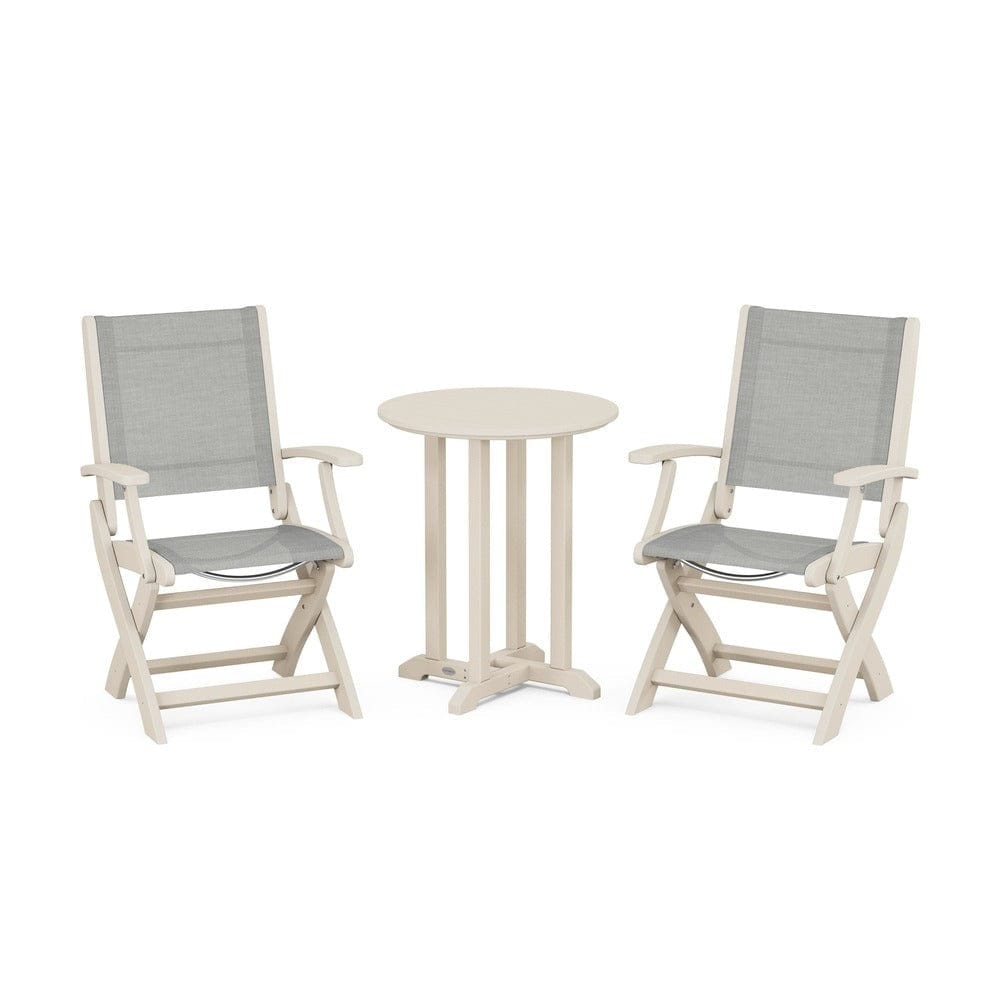 POLYWOOD® - Coastal Folding 3-Piece Round Bistro Dining Set - PWS1295
