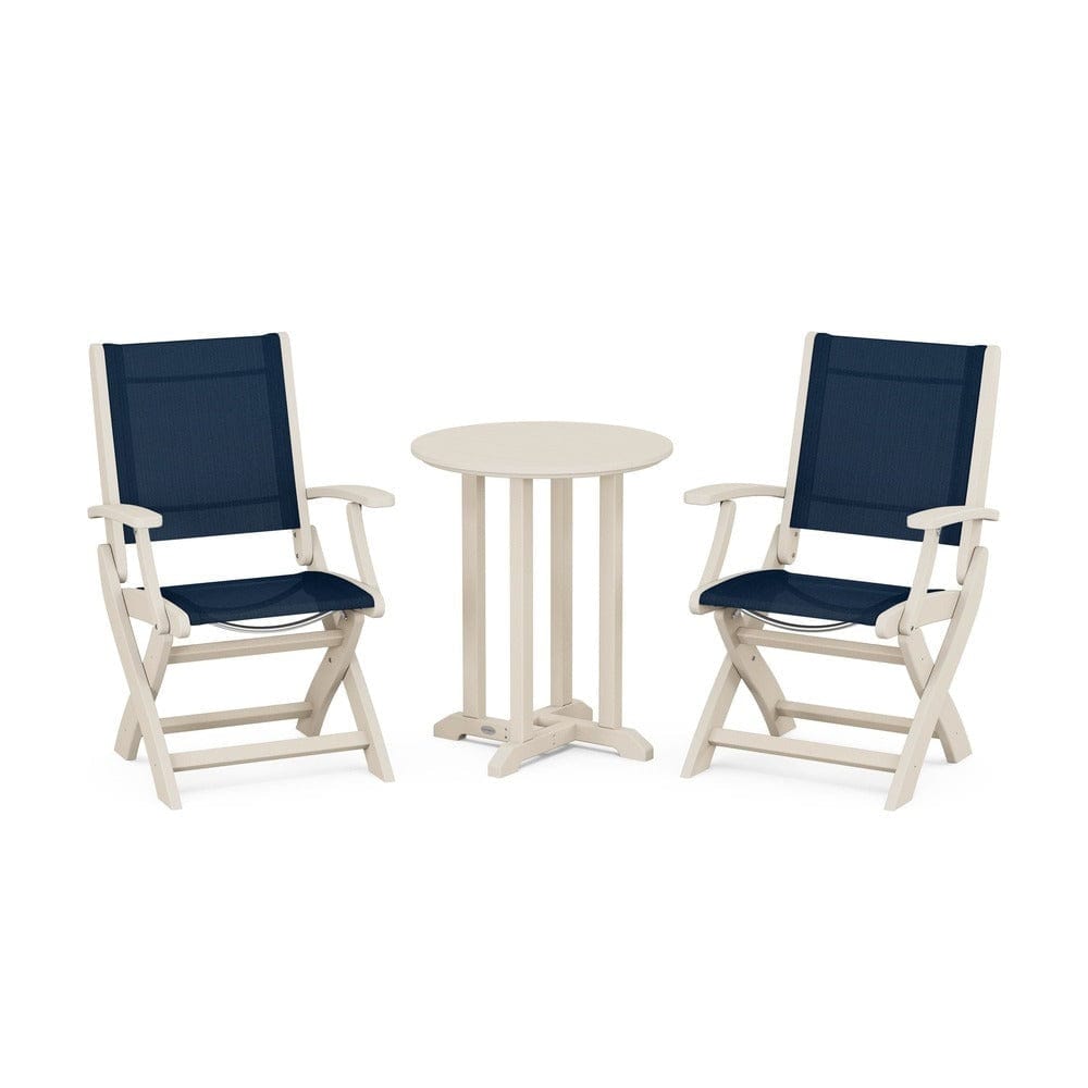 POLYWOOD® - Coastal Folding 3-Piece Round Bistro Dining Set - PWS1295