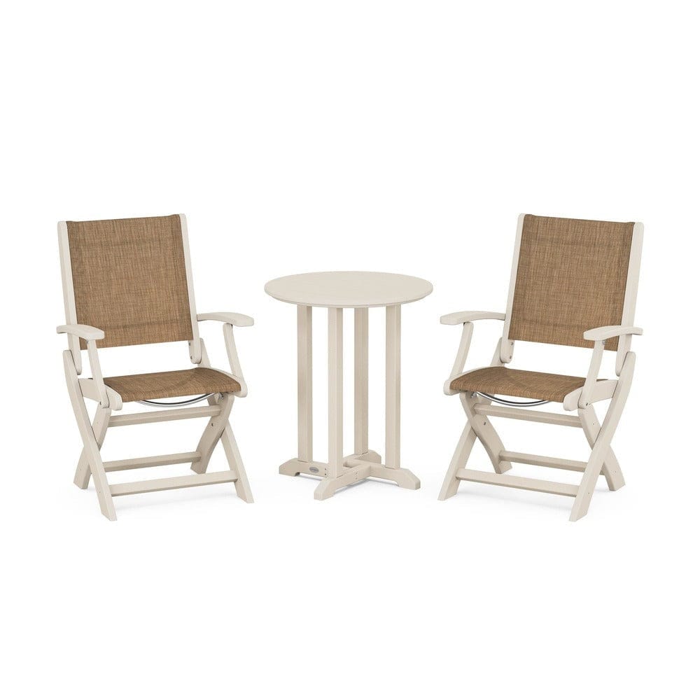 POLYWOOD® - Coastal Folding 3-Piece Round Bistro Dining Set - PWS1295