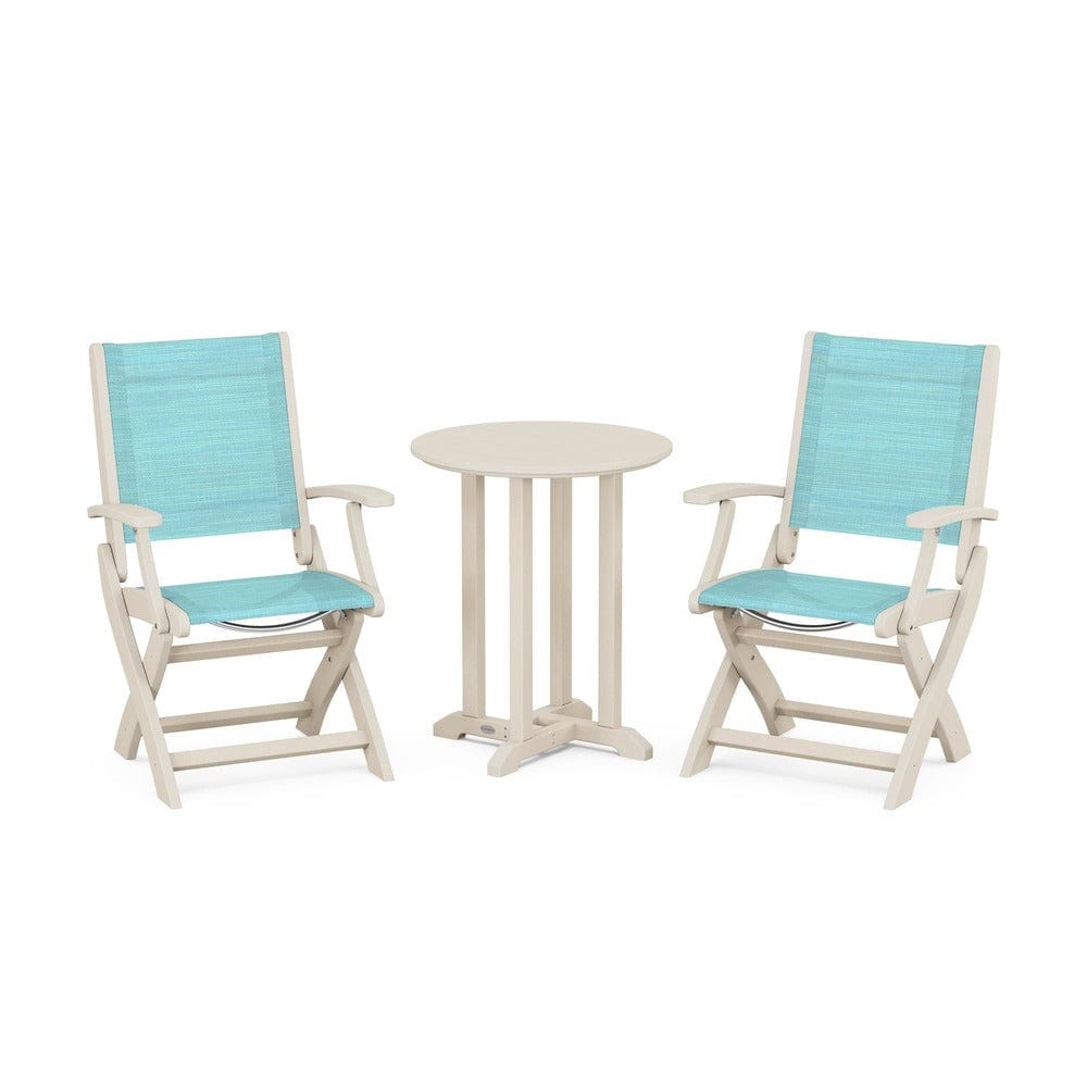 POLYWOOD® - Coastal Folding 3-Piece Round Bistro Dining Set - PWS1295