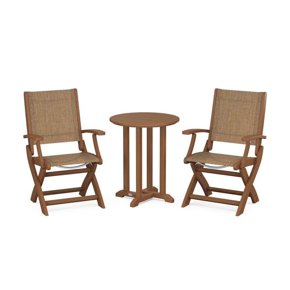 POLYWOOD® - Coastal Folding 3-Piece Round Bistro Dining Set - PWS1295