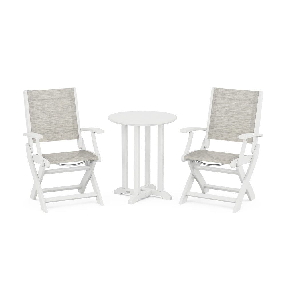 POLYWOOD® - Coastal Folding 3-Piece Round Bistro Dining Set - PWS1295