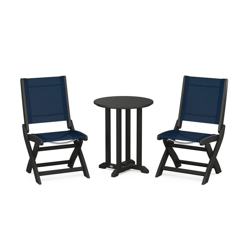 POLYWOOD® - Coastal Folding Side Chair 3-Piece Round Bistro Dining Set - PWS1296