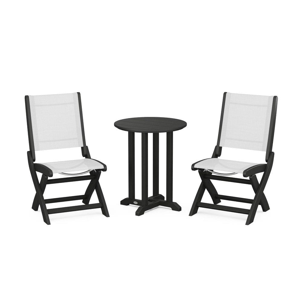 POLYWOOD® - Coastal Folding Side Chair 3-Piece Round Bistro Dining Set - PWS1296 Outdoor Furniture POLYWOOD®