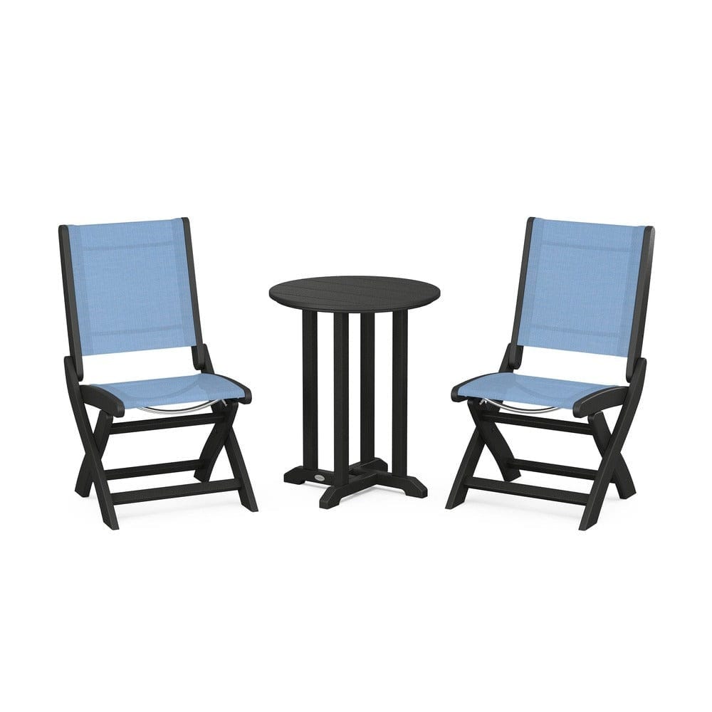 POLYWOOD® - Coastal Folding Side Chair 3-Piece Round Bistro Dining Set - PWS1296 Outdoor Furniture POLYWOOD®