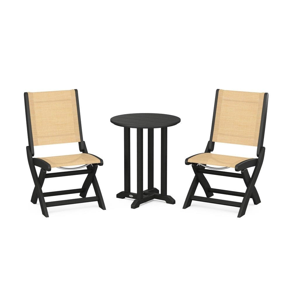 POLYWOOD® - Coastal Folding Side Chair 3-Piece Round Bistro Dining Set - PWS1296
