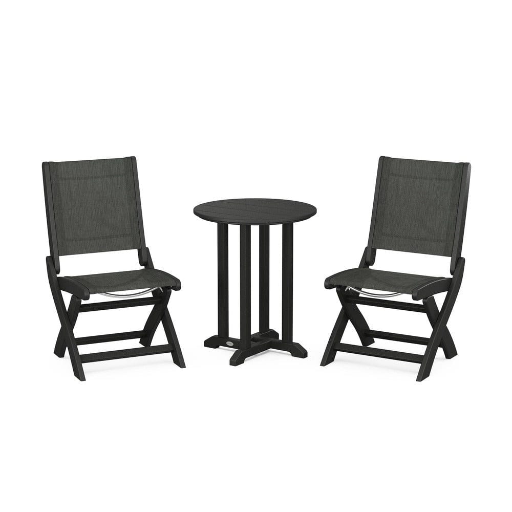 POLYWOOD® - Coastal Folding Side Chair 3-Piece Round Bistro Dining Set - PWS1296 Outdoor Furniture POLYWOOD®