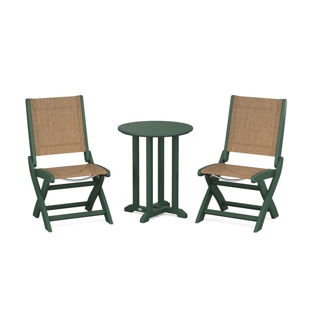 POLYWOOD® - Coastal Folding Side Chair 3-Piece Round Bistro Dining Set - PWS1296 Outdoor Furniture POLYWOOD®