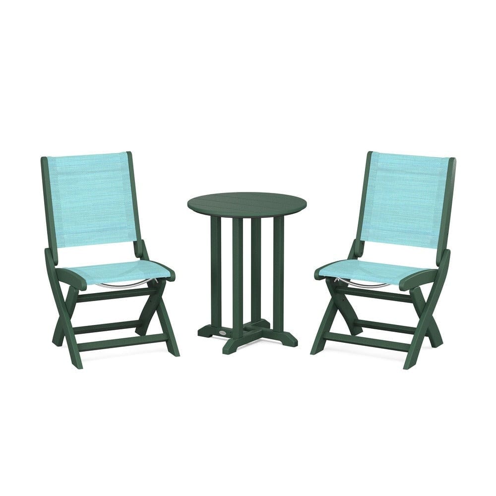 POLYWOOD® - Coastal Folding Side Chair 3-Piece Round Bistro Dining Set - PWS1296