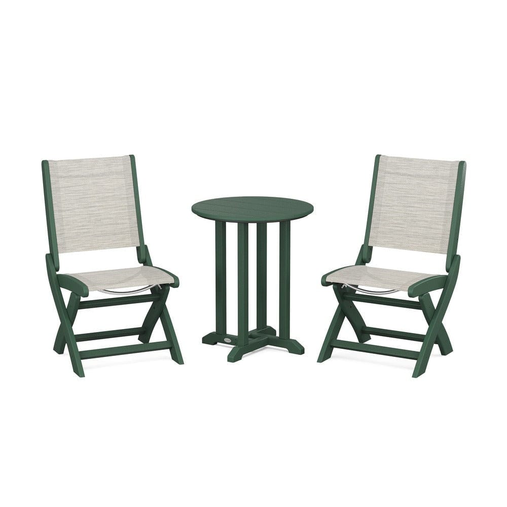 POLYWOOD® - Coastal Folding Side Chair 3-Piece Round Bistro Dining Set - PWS1296