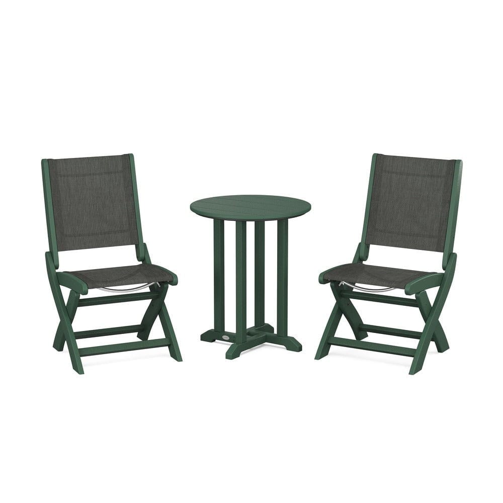 POLYWOOD® - Coastal Folding Side Chair 3-Piece Round Bistro Dining Set - PWS1296