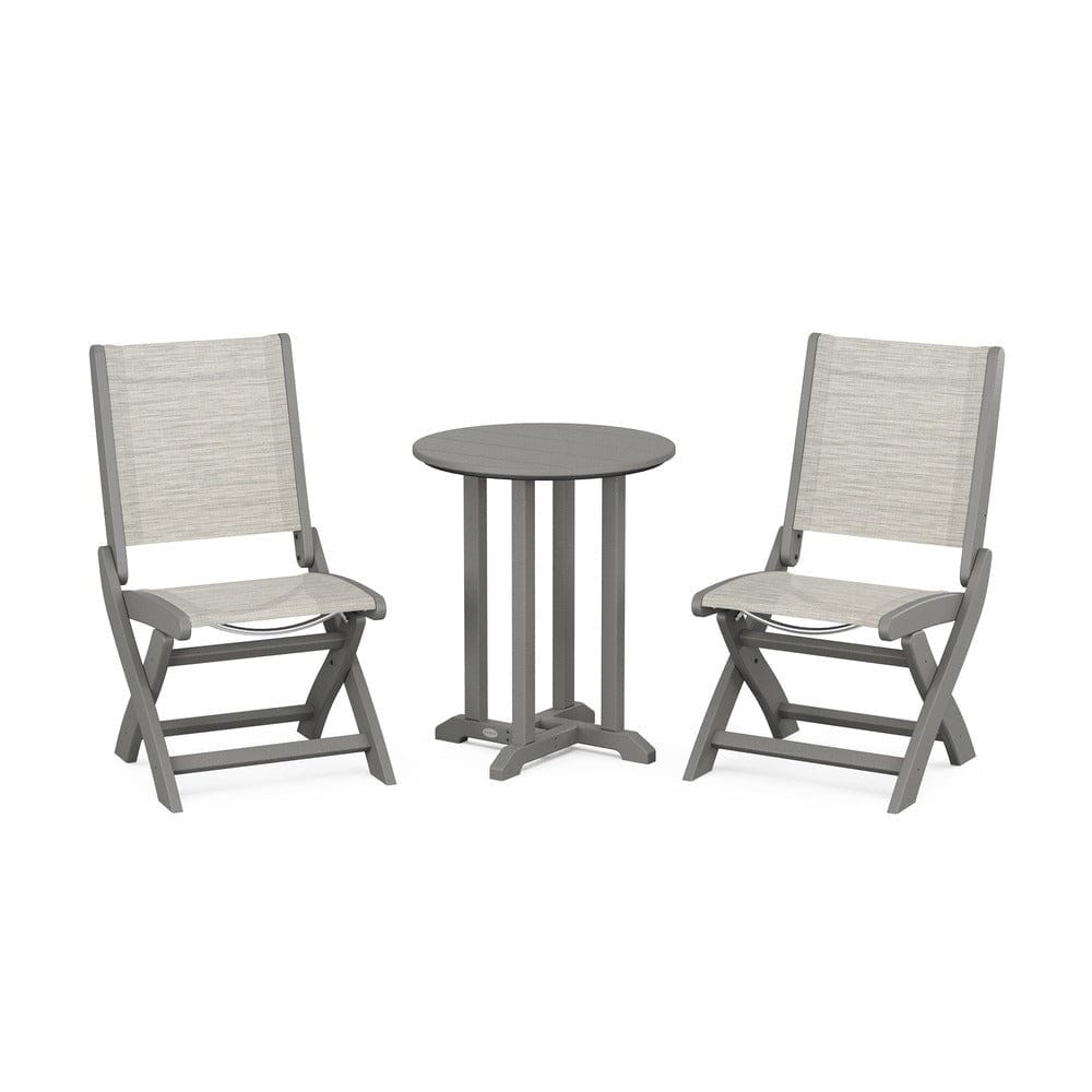 POLYWOOD® - Coastal Folding Side Chair 3-Piece Round Bistro Dining Set - PWS1296 Outdoor Furniture POLYWOOD®