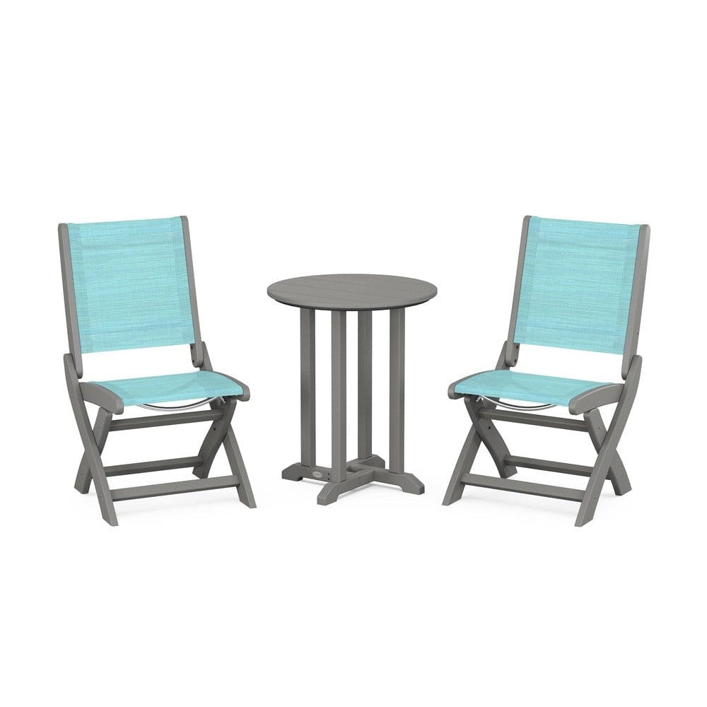 POLYWOOD® - Coastal Folding Side Chair 3-Piece Round Bistro Dining Set - PWS1296