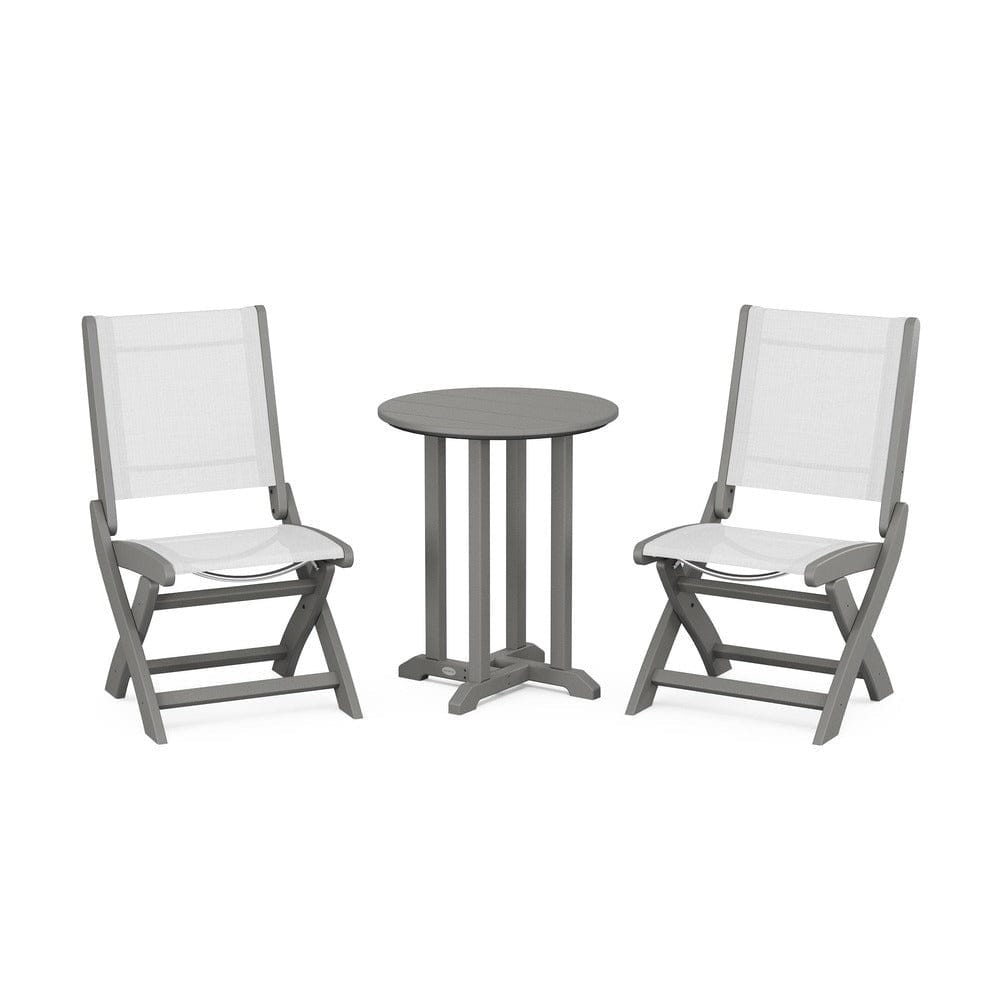POLYWOOD® - Coastal Folding Side Chair 3-Piece Round Bistro Dining Set - PWS1296 Outdoor Furniture POLYWOOD®
