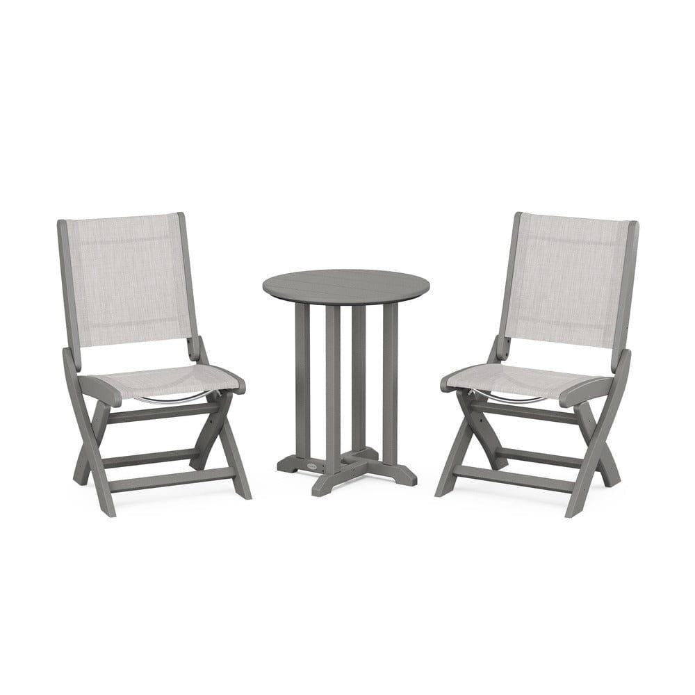 POLYWOOD® - Coastal Folding Side Chair 3-Piece Round Bistro Dining Set - PWS1296