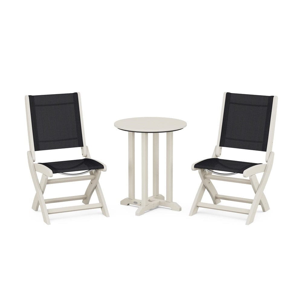 POLYWOOD® - Coastal Folding Side Chair 3-Piece Round Bistro Dining Set - PWS1296 Outdoor Furniture POLYWOOD®
