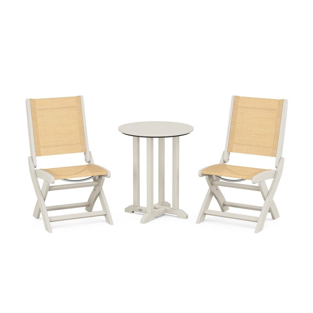 POLYWOOD® - Coastal Folding Side Chair 3-Piece Round Bistro Dining Set - PWS1296