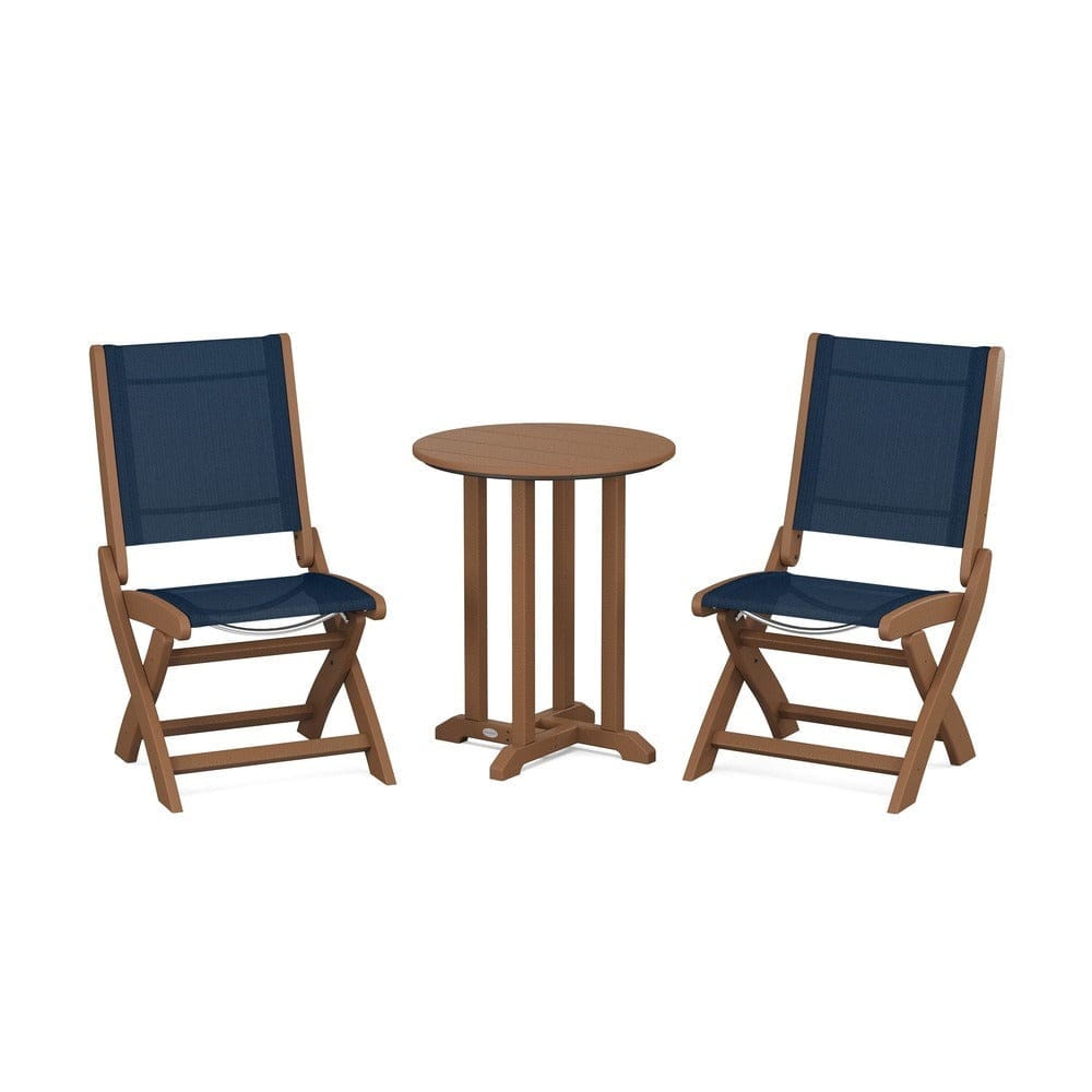 POLYWOOD® - Coastal Folding Side Chair 3-Piece Round Bistro Dining Set - PWS1296 Outdoor Furniture POLYWOOD®