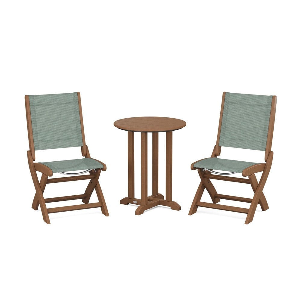 POLYWOOD® - Coastal Folding Side Chair 3-Piece Round Bistro Dining Set - PWS1296