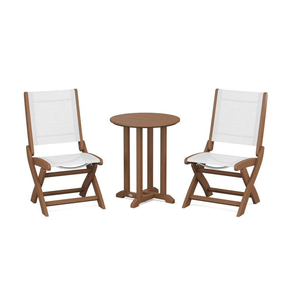 POLYWOOD® - Coastal Folding Side Chair 3-Piece Round Bistro Dining Set - PWS1296