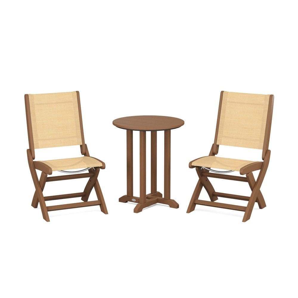 POLYWOOD® - Coastal Folding Side Chair 3-Piece Round Bistro Dining Set - PWS1296