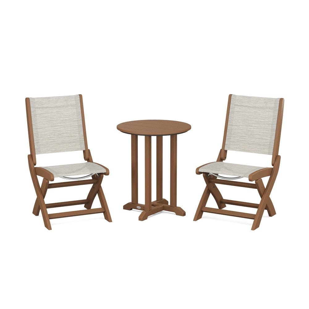 POLYWOOD® - Coastal Folding Side Chair 3-Piece Round Bistro Dining Set - PWS1296 Outdoor Furniture POLYWOOD®