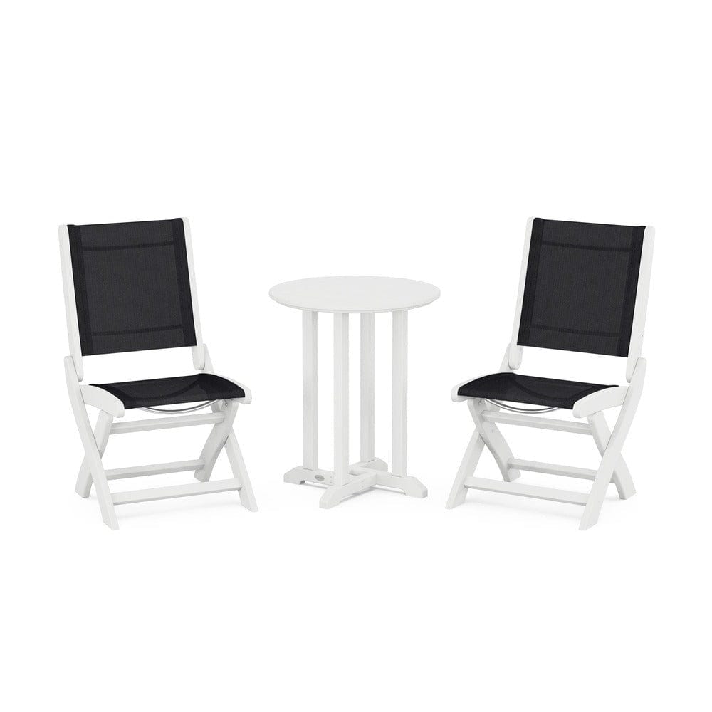 POLYWOOD® - Coastal Folding Side Chair 3-Piece Round Bistro Dining Set - PWS1296 Outdoor Furniture POLYWOOD®