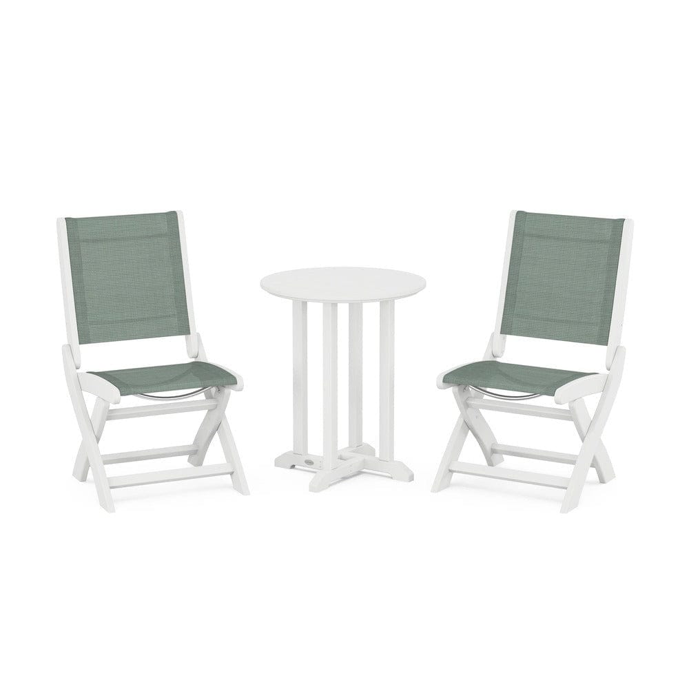 POLYWOOD® - Coastal Folding Side Chair 3-Piece Round Bistro Dining Set - PWS1296