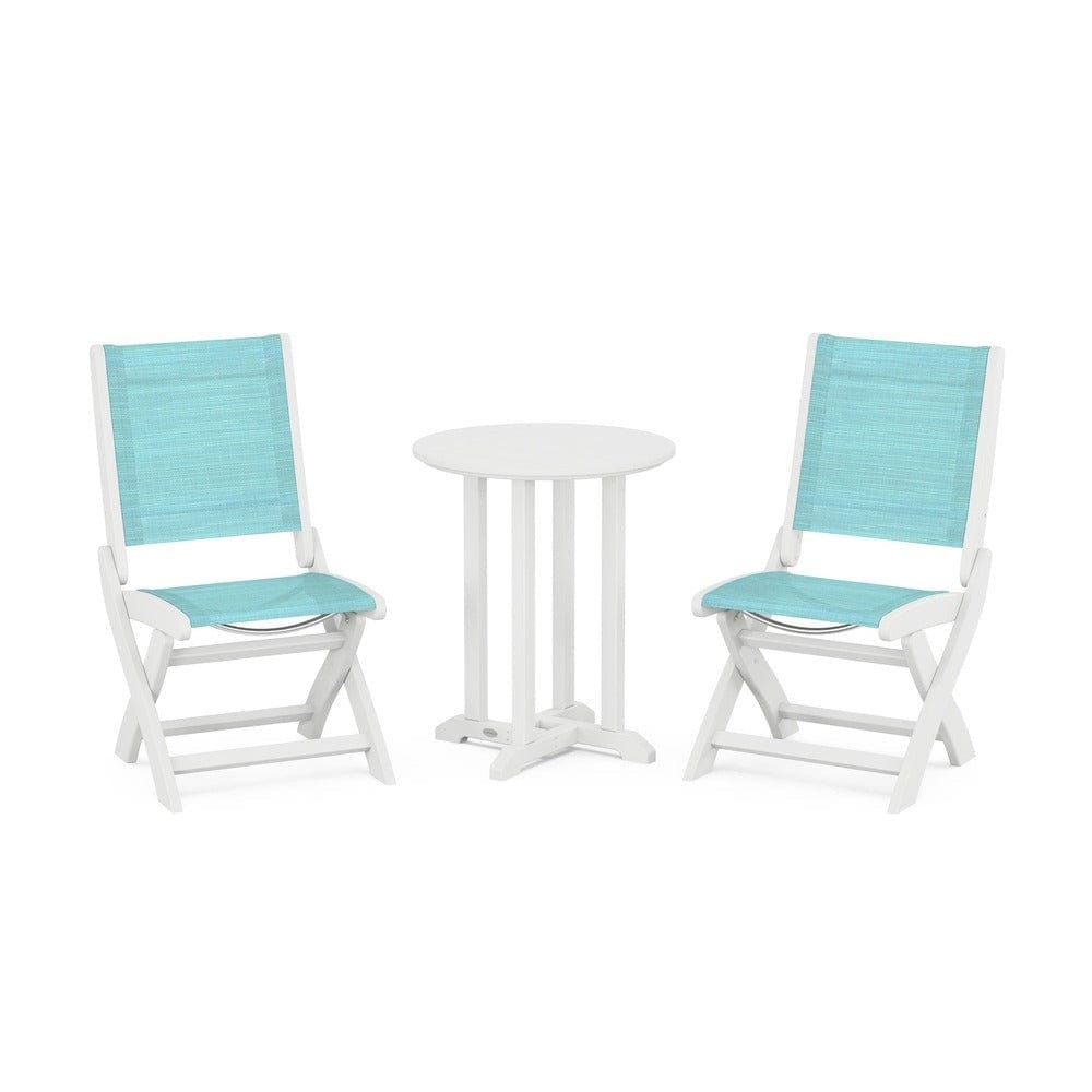 POLYWOOD® - Coastal Folding Side Chair 3-Piece Round Bistro Dining Set - PWS1296 Outdoor Furniture POLYWOOD®