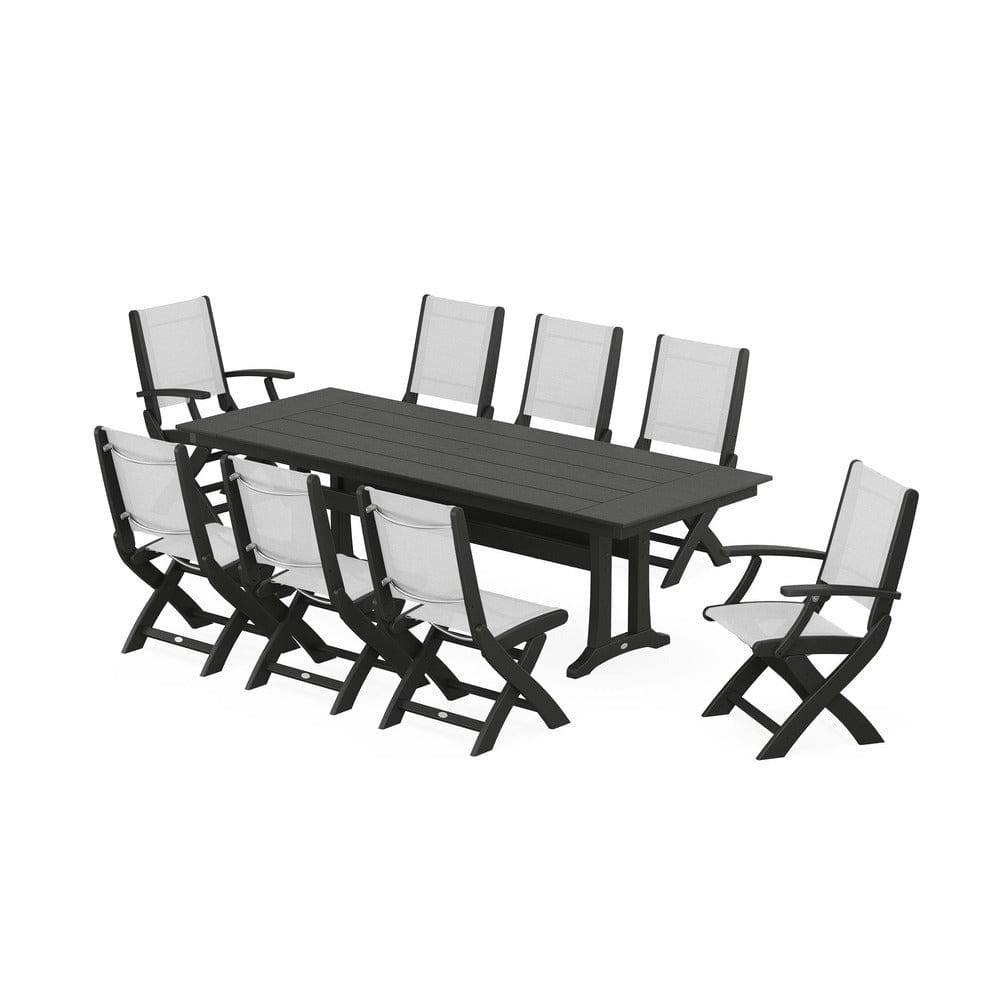POLYWOOD® - Coastal 9-Piece Folding Dining Chair Farmhouse Dining Set with Trestle Legs - PWS1447