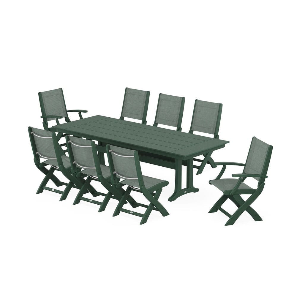 POLYWOOD® - Coastal 9-Piece Folding Dining Chair Farmhouse Dining Set with Trestle Legs - PWS1447