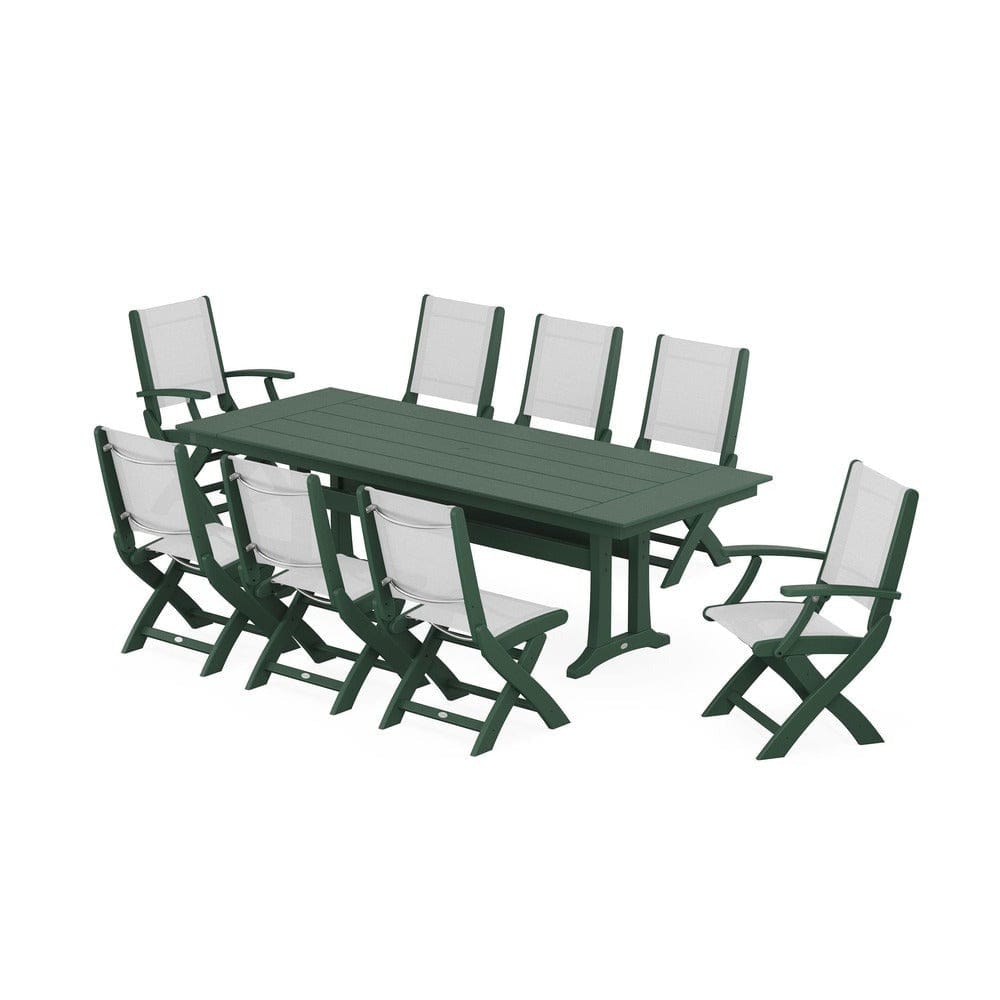 POLYWOOD® - Coastal 9-Piece Folding Dining Chair Farmhouse Dining Set with Trestle Legs - PWS1447