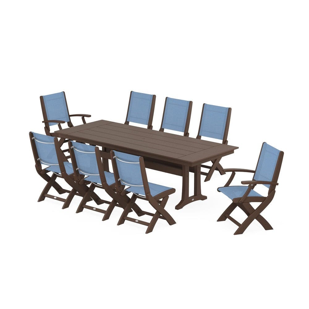 POLYWOOD® - Coastal 9-Piece Folding Dining Chair Farmhouse Dining Set with Trestle Legs - PWS1447