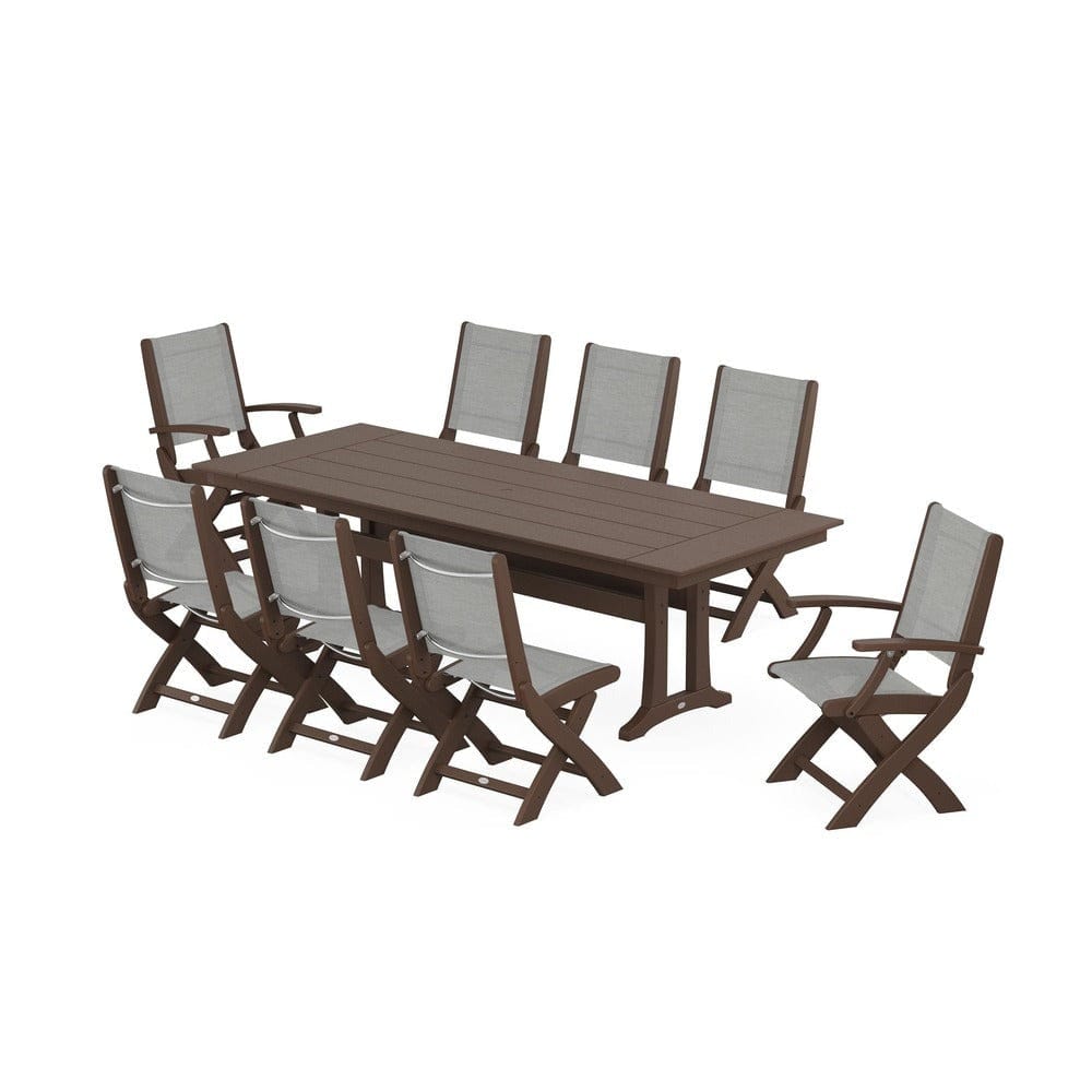 POLYWOOD® - Coastal 9-Piece Folding Dining Chair Farmhouse Dining Set with Trestle Legs - PWS1447