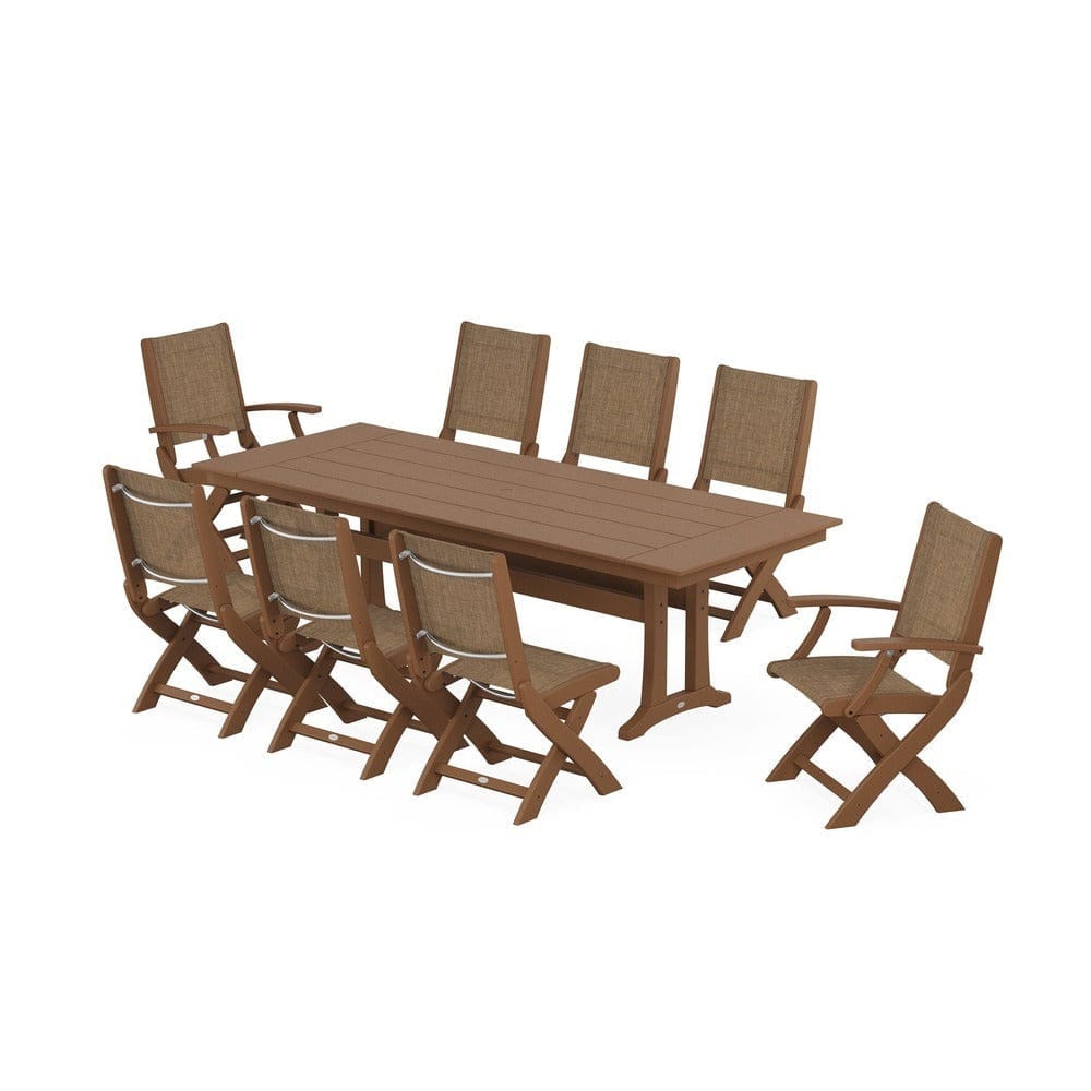 POLYWOOD® - Coastal 9-Piece Folding Dining Chair Farmhouse Dining Set with Trestle Legs - PWS1447