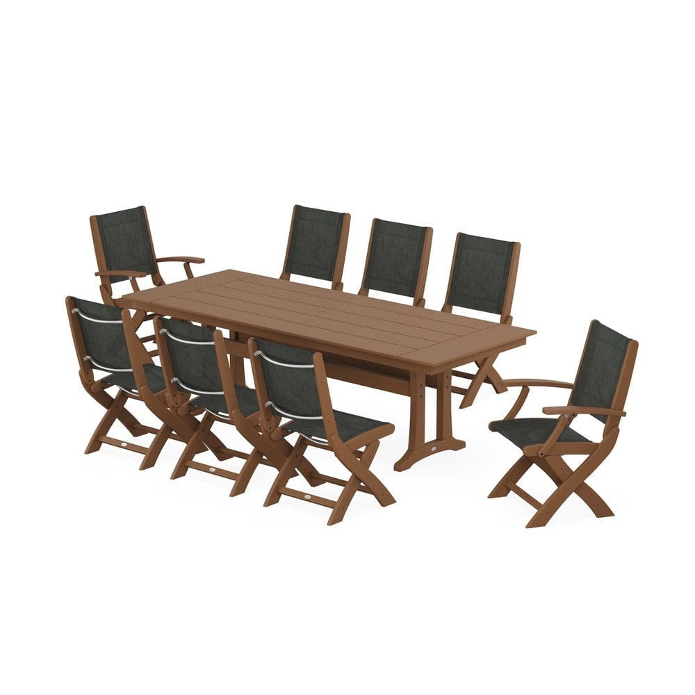 POLYWOOD® - Coastal 9-Piece Folding Dining Chair Farmhouse Dining Set with Trestle Legs - PWS1447