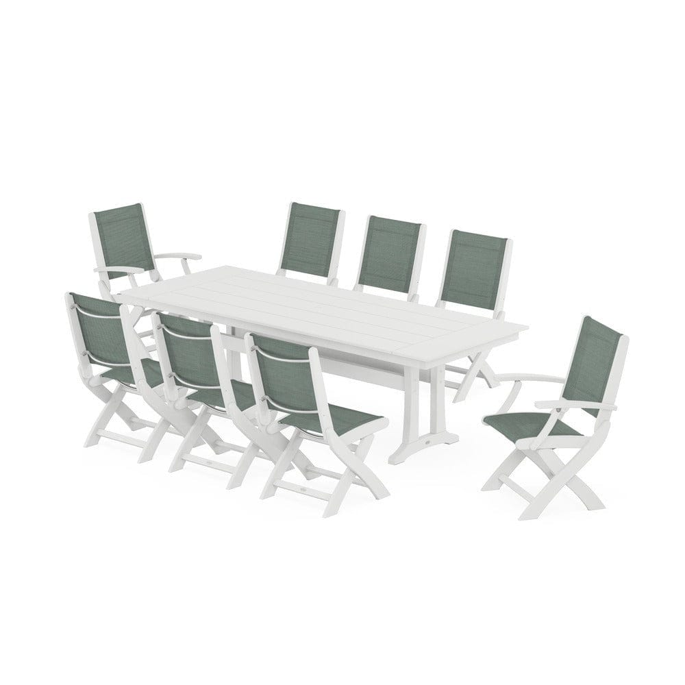 POLYWOOD® - Coastal 9-Piece Folding Dining Chair Farmhouse Dining Set with Trestle Legs - PWS1447