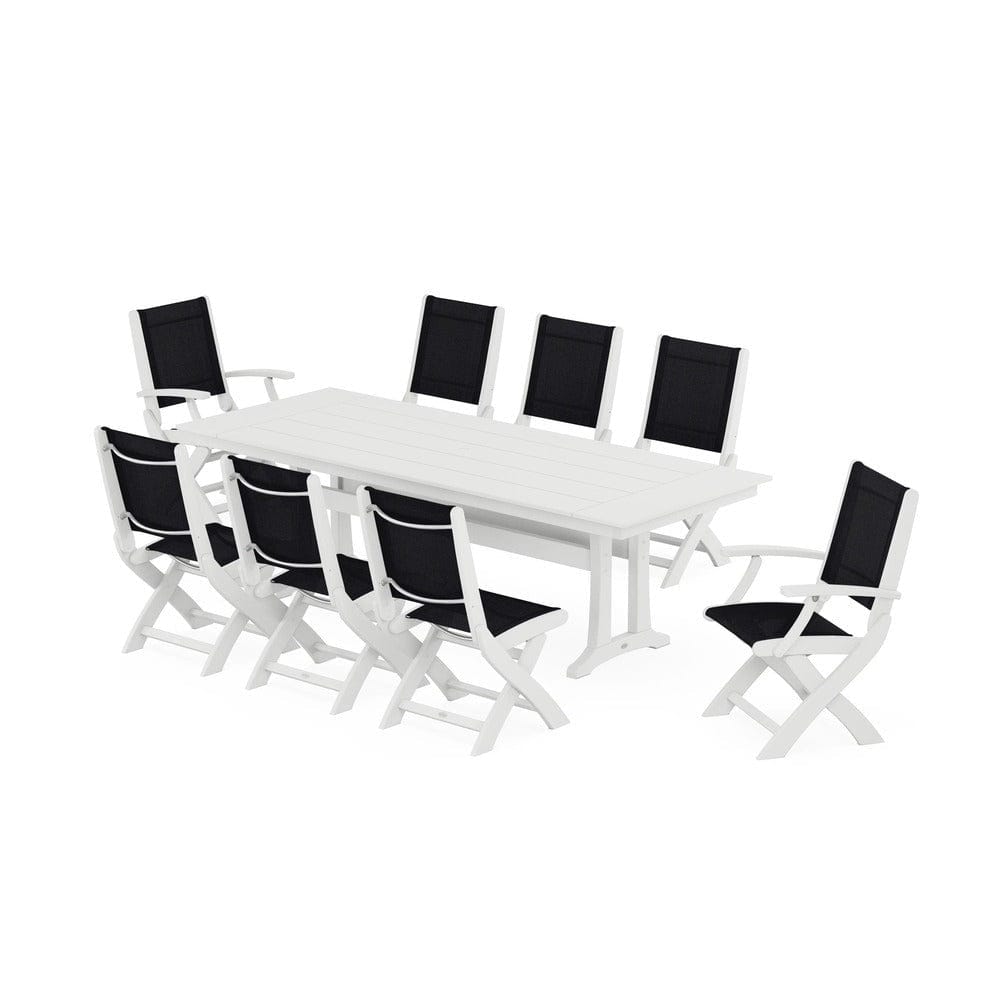 POLYWOOD® - Coastal 9-Piece Folding Dining Chair Farmhouse Dining Set with Trestle Legs - PWS1447