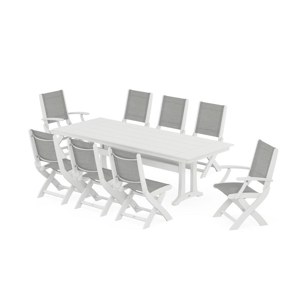 POLYWOOD® - Coastal 9-Piece Folding Dining Chair Farmhouse Dining Set with Trestle Legs - PWS1447 Outdoor Furniture POLYWOOD®