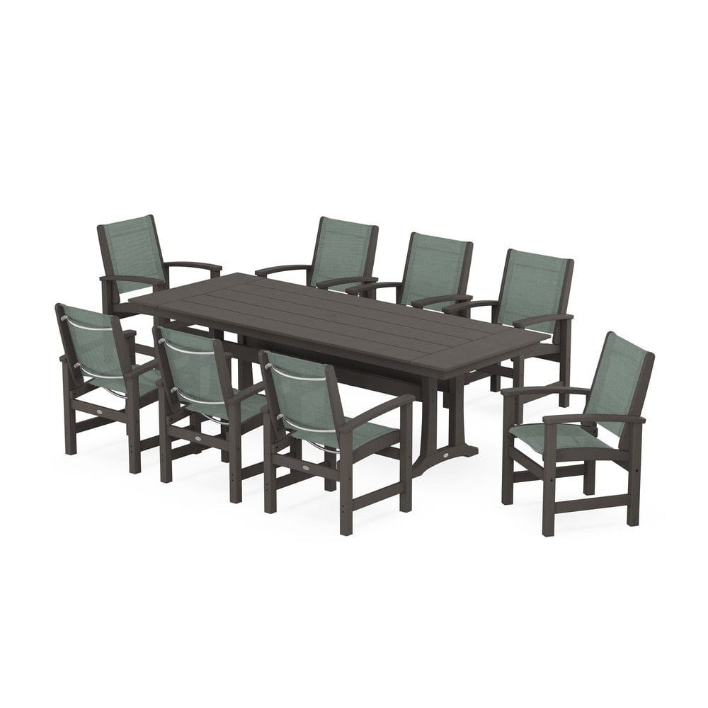 POLYWOOD® - Coastal 9-Piece Farmhouse Dining Set with Trestle Legs - PWS1448