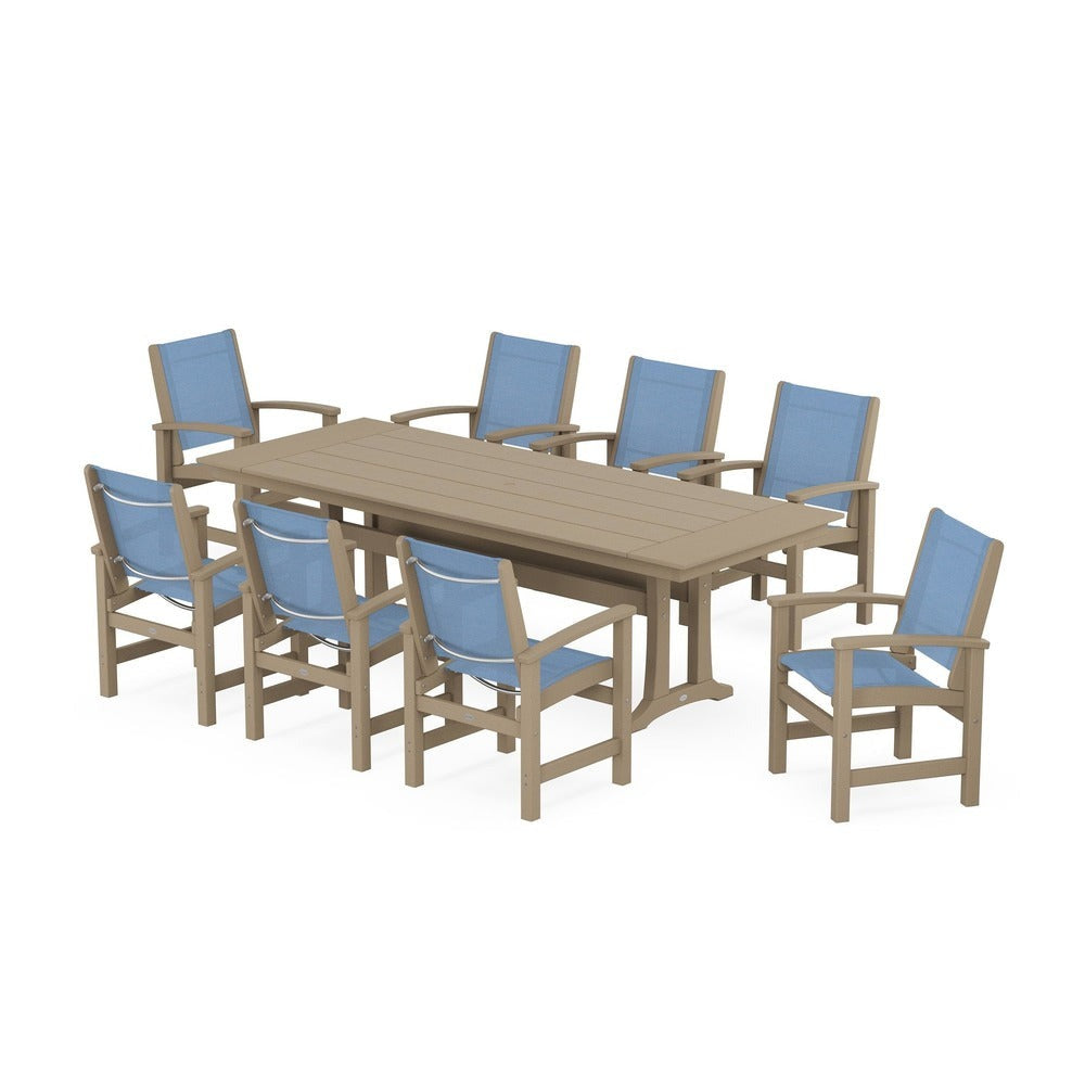 POLYWOOD® - Coastal 9-Piece Farmhouse Dining Set with Trestle Legs - PWS1448
