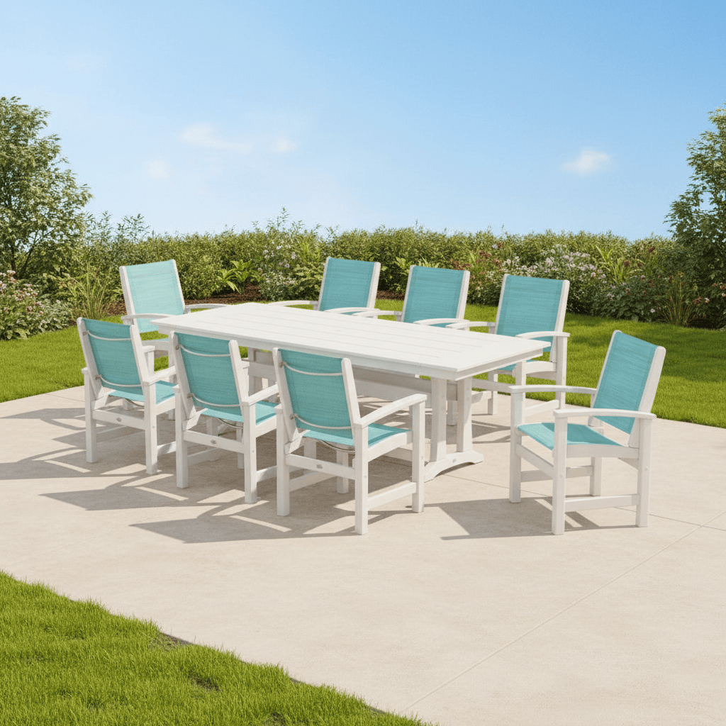 POLYWOOD® - Coastal 9-Piece Farmhouse Dining Set with Trestle Legs - PWS1448-1 Outdoor Furniture POLYWOOD®