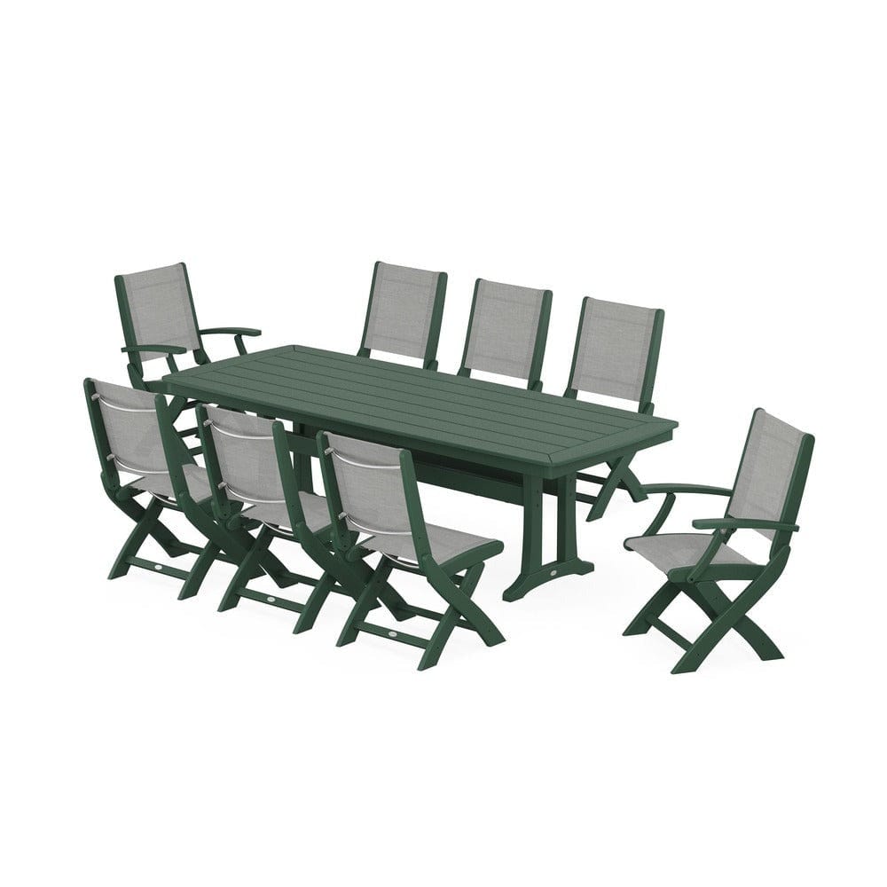POLYWOOD® - Coastal Folding 9-Piece Dining Set with Trestle Legs - PWS1501 Outdoor Furniture POLYWOOD®