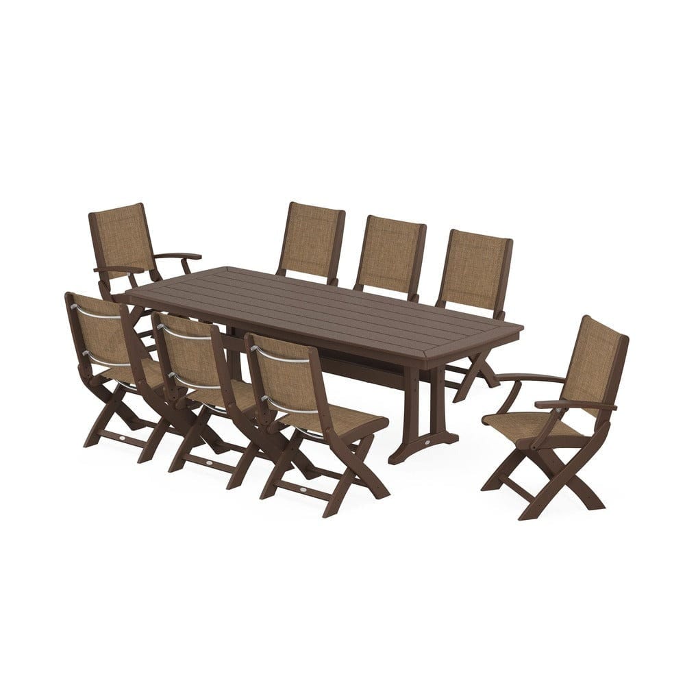 POLYWOOD® - Coastal Folding 9-Piece Dining Set with Trestle Legs - PWS1501