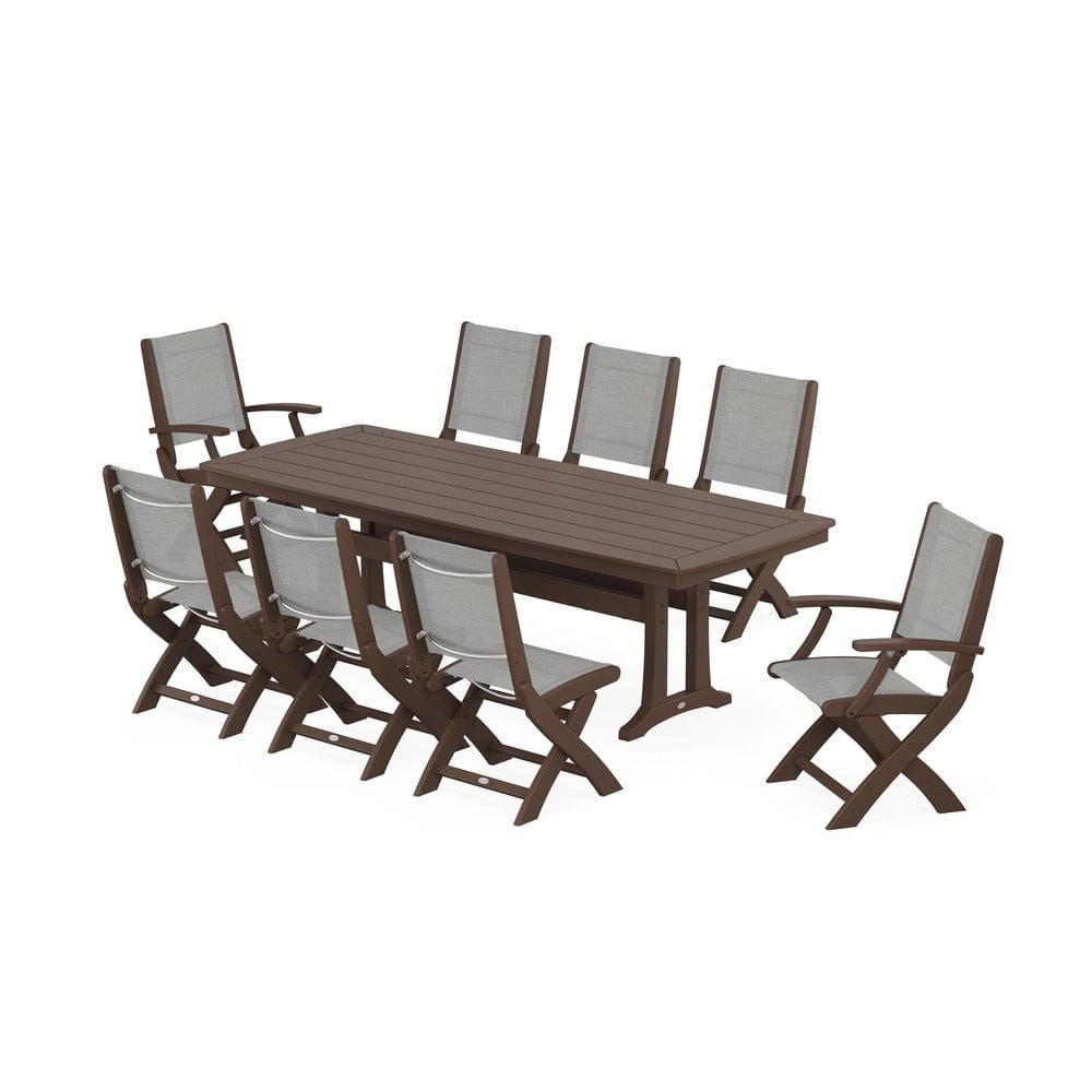 POLYWOOD® - Coastal Folding 9-Piece Dining Set with Trestle Legs - PWS1501