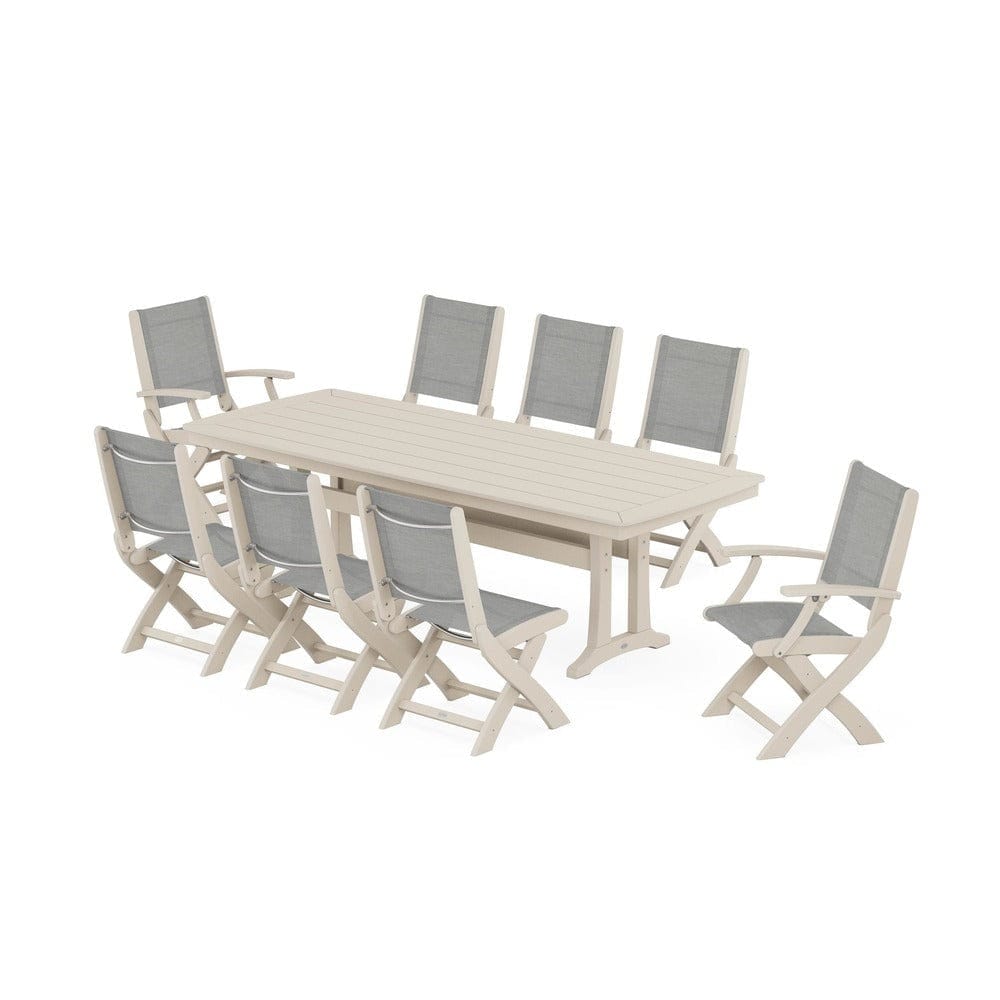 POLYWOOD® - Coastal Folding 9-Piece Dining Set with Trestle Legs - PWS1501